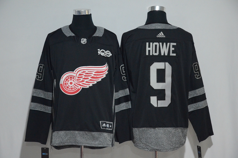 NHL Detroit Red Wings #9 Howe Black 1917-2017 100th Anniversary Stitched Jersey